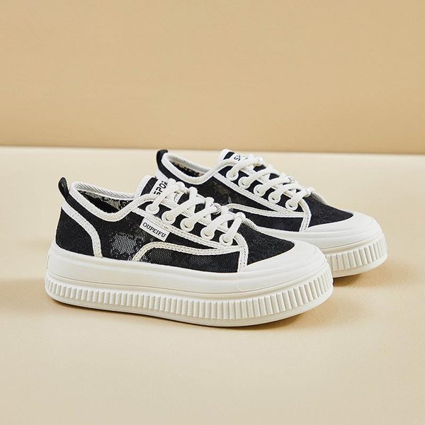 Zapatos De Lona De Malla De Verano Nuevo Estilo Estudiante Femenina Suela Gruesa Deportivos De CañA Alta Zapatos Casuales Transpirables 40-image