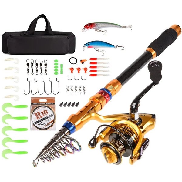 Nuevo Kit De CañA De Pescar De Fibra De Carbono, CañA De Pescar TelescóPica Y Carrete, Kit Completo Para Viajes, Agua Salada, Barco De Pesca De Agua 2.4M-image