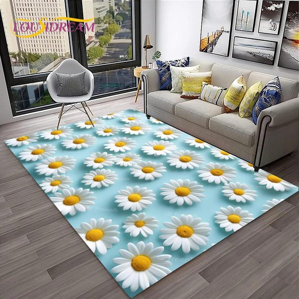 Alfombra Nordic Sun Flowers De Margarita Para Hogar Sala De Estar Dormitorio Sofá Felpudo DecoracióN, Alfombra De Suelo Para Zona De Juegos Infantil 60*90Cm-image