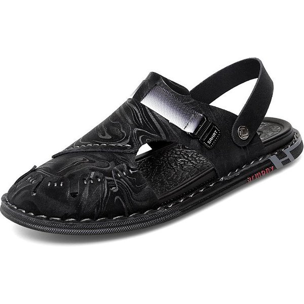 Sandalias De Punta Cerrada Zapatos De Hombre Modernos De Verano Para Conducir De Doble Uso Antideslizantes De Suela Blanda Y Resistentes Al Desgaste Zapatillas De Playa 45 Negro-image