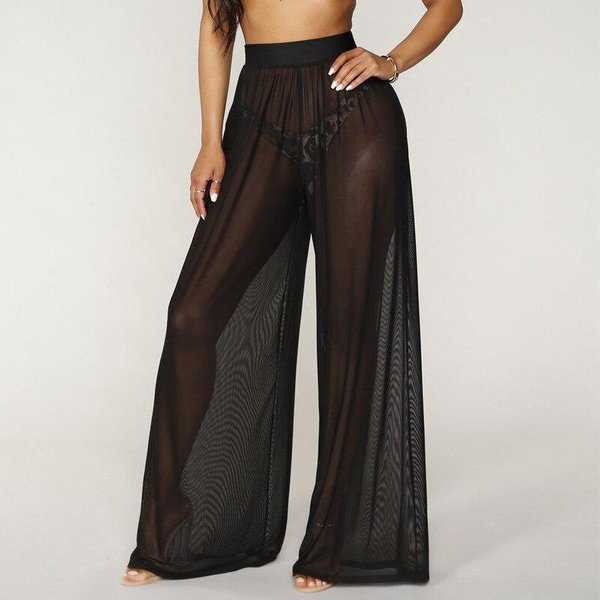 Seksowne Solidne Spodnie Szerokie Nogawki Damskie Letnie Dorywczo LuźNe Proste Spodnie Streetwear Czarne LuźNe Spodnie Damskie Moda 25542 XXL Black-image