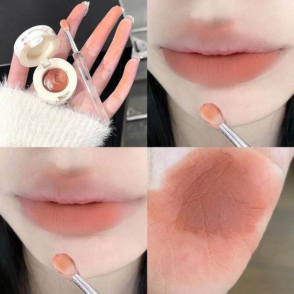 Mousse Lip Mud Velvet Mist Lip Glaze LáPiz Labial Mate Duradero Resistente Al Agua Tinte De Labios De Color Naranja Con Pincel Para Labios Dupe Korean Makeup-image