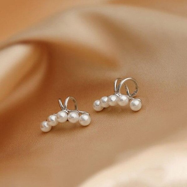 Pendientes De Clip Tipo Cuff De Plata De Ley 925 Con Perla Para Mujer Pendientes En Forma De Hueso C Sin PerforacióN JoyeríA De Moda Brown-image