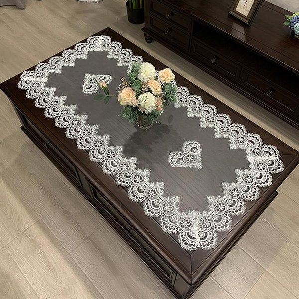Obrus Na Stolik ProstokąTny Obrus Na Stół Europejski Haftowany Pokrowiec Na Stolik Kawowy Stół Zachodni Kwiatowy Jednolity Kolor Tkanina Koronka KsiążKa 60X120Cm-image