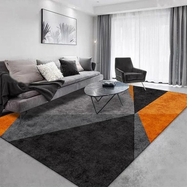 Minimalistyczny Geometryczny Dywanik Czarno-PomarańCzowo-Szary Nadruk AntypośLizgowy Plamoodporny TrwałY Zmywalny Mata PodłOgowa Do Domu Biura 60X90CM (2X3FT-image