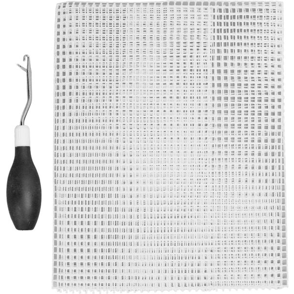 NarzęDzie Do Haftowania DywanóW I Siatka Do Haftowania DywanóW Gumowy Uchwyt Zakrzywione SzydełKo Zatrzaskowe IgłA SzydełKowa Siatka 50X50Cm Czarny-image