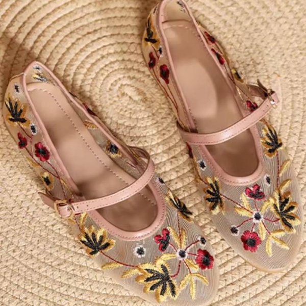Zapatos Mary Janes De Malla Bordada Floral Mujer Trasparentes Elegantes Zapatos Planos SeñOra Casual Verano Transpirables Mocasines Calzado 40-image