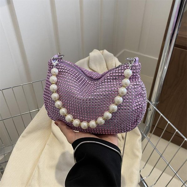 Bolsos De Mano De Noche Para Mujer Bolso De PedreríA Con Cadena De Perlas Cadena De Bolso Cruzado De PedreríA Para Fiesta Boda-image