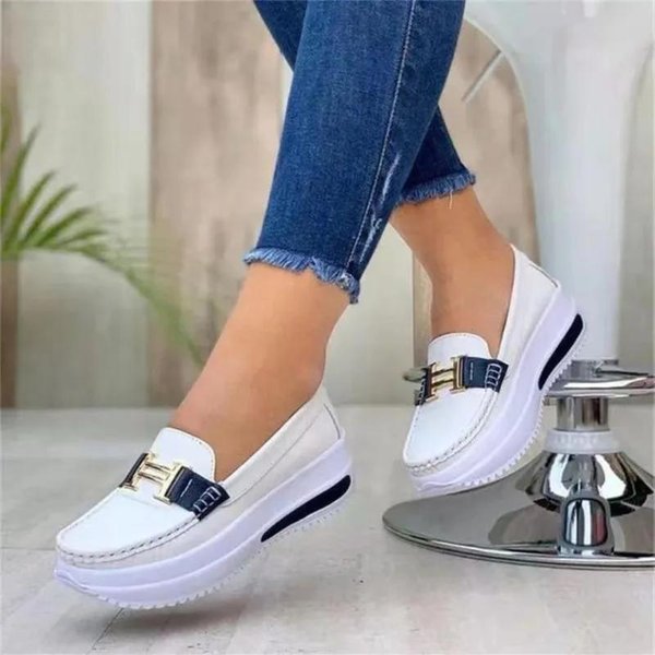 Nowe Damskie Modne Buty Typu Loafer Z OkrąGłYm Noskiem I AntypośLizgową Grubą Podeszwą, Damskie Codzienne, Wygodne, Sportowe Buty Do Chodzenia 43-image