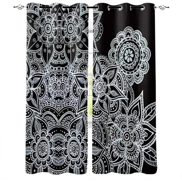 RzeźBione Kwiaty Mandala Abstrakcyjny WzóR KołA Wysokie Zaciemnienie ZasłOny Okienne Sceniczny ZaciemniająCy Draperia Do Salonu Dekoracyjna W55 X H120Cm X 2&Grommet Top-image