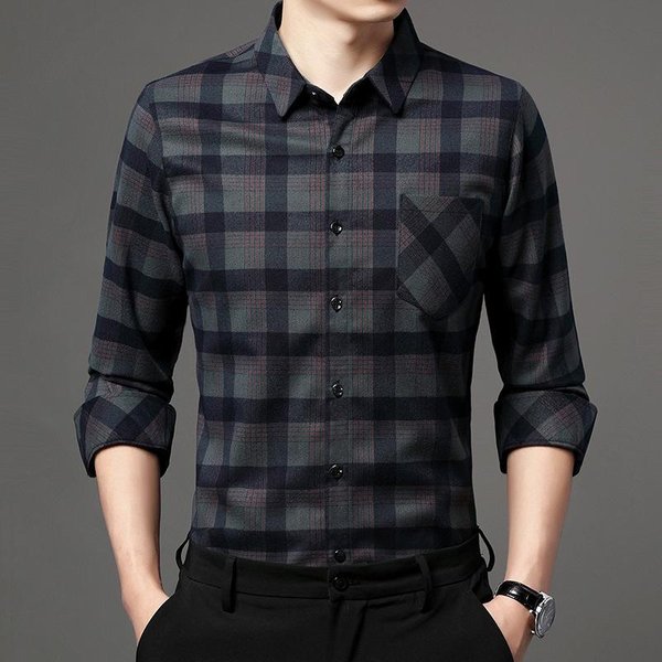 Nueva Camisa De Manga Larga De OtoñO E Invierno, Camisa De Negocios Gruesa, Camisa A Cuadros Para Hombre 2XL-image