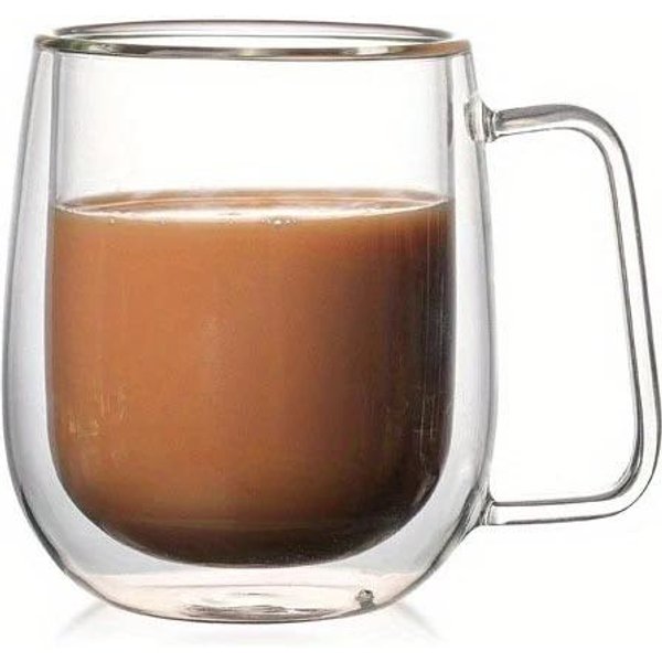 Tazas De Vidrio De Doble Capa De 350 Ml Transparentes Aisladas Para Café Y Tazas De Té Con Asas Para Cappuccino Leche Jugo CristaleríA 350Ml-image