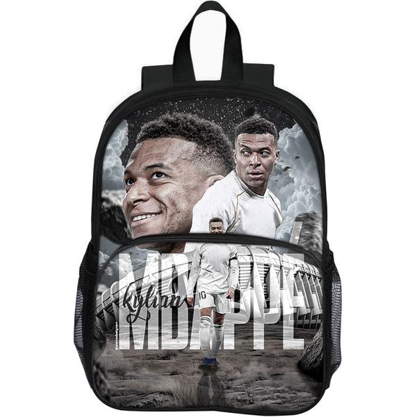 Mochilas Escolares Para NiñOs Viajes Estrella De FúTbol Mochila M-Mbappé Con Bolsillo Frontal Mochila Para NiñAs NiñOs Mochila Para Libros Black-image
