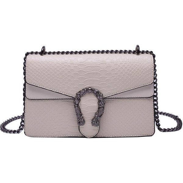 Bolso Bandolera Con Cadena Estampado De Serpiente - Bolso PequeñO De Hombro Estilo Europeo Y Americano 2024 Para Mujer Blanco-image