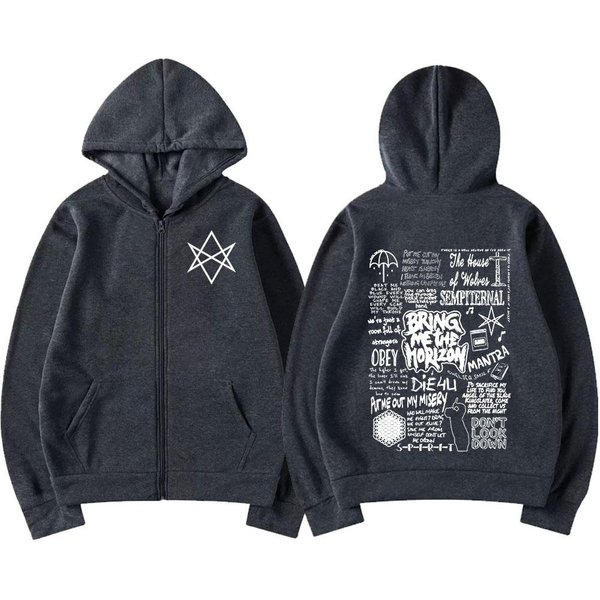 Sudadera Con Capucha Y Cremallera Bringme Thehorizon De Bmth, Banda De Heavy Metal Y Rock, Para Hombre Y Mujer, Chaquetas Extragrandes Con Capucha. L Gray-image