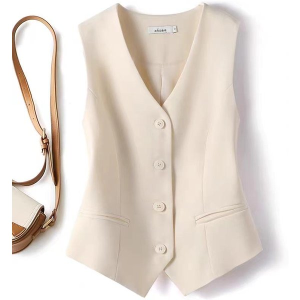Chaqueta Corta, Chaleco Para Mujer, Chaleco De Oficina Con Un Solo Pecho, Abrigo, Chaleco Fino Corto, Prendas De Vestir Exteriores Para Mujer, Primavera Y Verano Xxxl Beige-image