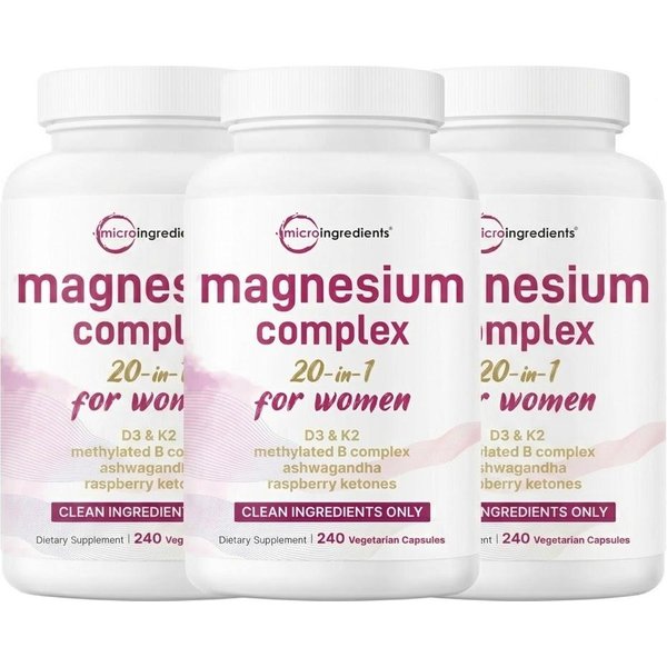 Micro Ingredients Complejo De Magnesio 20 En 1 Para Mujeres – 240 CáPsulas Vegetarianas 3Pack-image