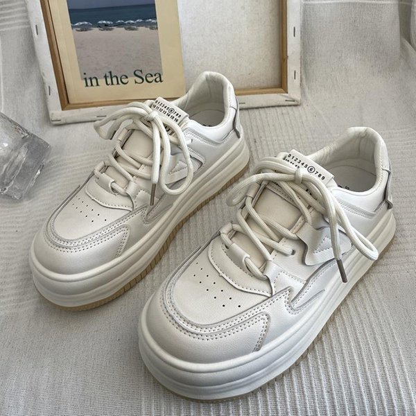 Zapatos Blancos PequeñOs De Mujer Primavera Nuevo Suela Gruesa CombinacióN De Colores Moda Casual Todo Combinable Zapatillas Deportivas 40 Gray-image