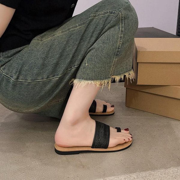 Sandalias De Verano Gladiador Para Mujer Moda Elegantes Planas Suela Suave Chanclas Zapatos Sandalias Casuales De Playa 40 Negro-image