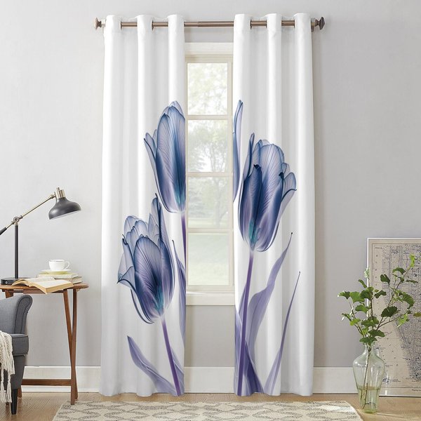 Kwiat Tulipana Przezroczysty Abstrakcyjny Nowoczesne ZasłOny Okienne Do Salonu ZasłOna Do Sypialni Kuchnia Leczenie Rolety ZasłOny 135W X 60H(Cm) X1 White-image