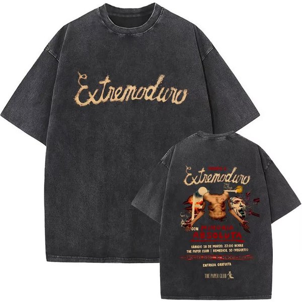 Camiseta vintage Lavada Banda De Rock Extremoduro Tour Hombre Moda Hip Hop Calle Camisetas Mujer Verano Holgada Oversize Camiseta M-image