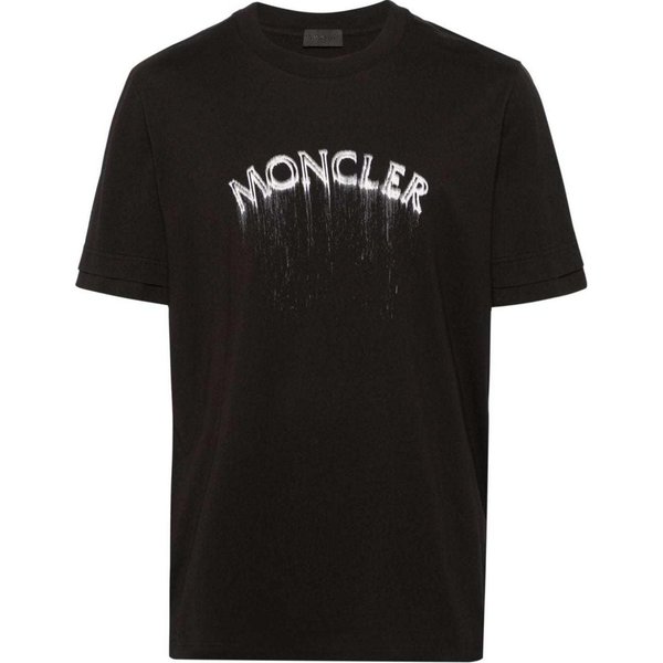 Moncler Nadruk Z Literami OkrąGłY Dekolt Codzienny Sweter KróTki RęKaw Koszulka T-Shirt MęSki Czarny J1-091-8C00002-89A17-999 XXL Black-image