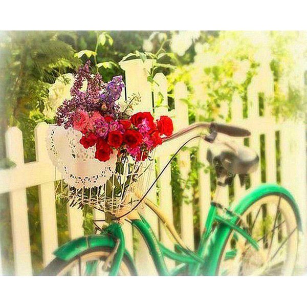 Pintura De Diamantes 5D, Flores De Bicicleta, Bordado De Diamantes Redondos Completos, Punto De Cruz 20X30CM-image