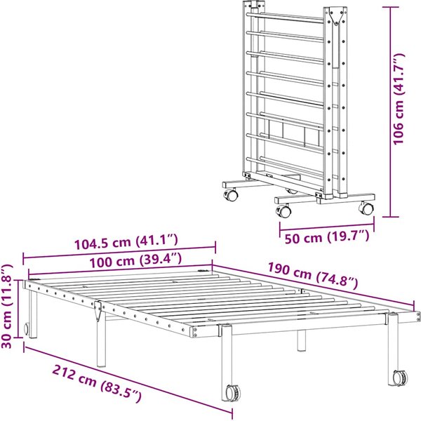 Estructura De Cama Plegable Sin ColchóN Blanca 100X190 Cm Acero-image