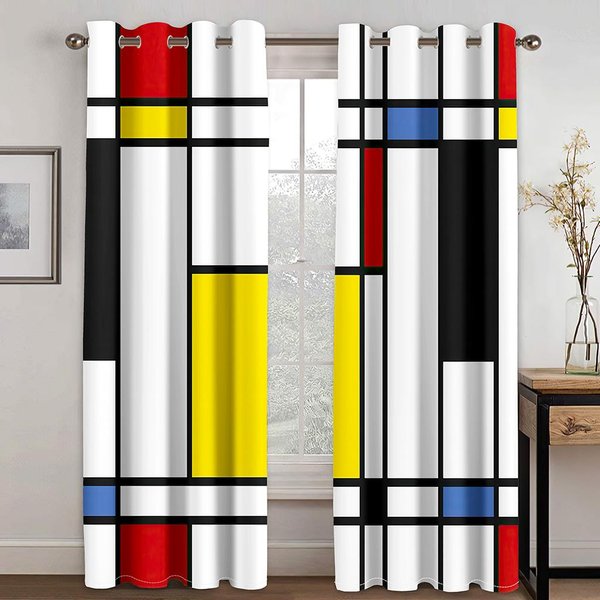 Cortinas Con DiseñO GeoméTrico Abstracto Moderno En 3D En Rojo Y Negro, 2 Paneles, Para El Hogar, La Sala De Estar, El Dormitorio, El BalcóN, La Cocina 60W60H(Cm)X2&Grommet Top-image