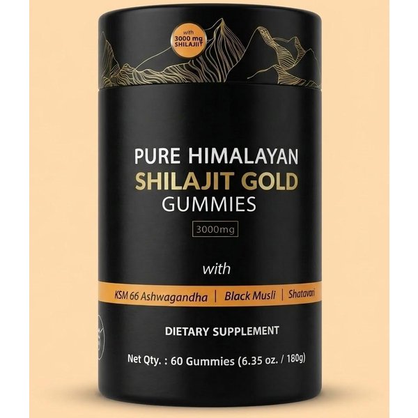 Gomitas Doradas De Shilajit Puro Del Himalaya 3000Mg Con Ashwagandha – 60 Gomitas Veganas 1Pack-image
