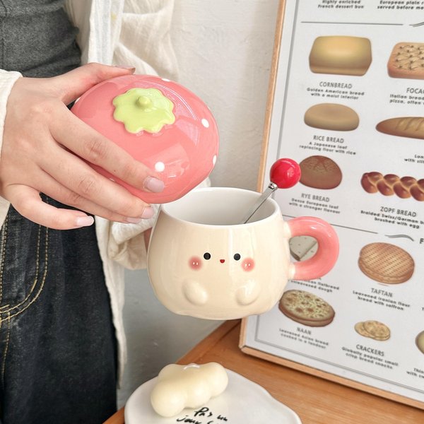 Taza Creativa De Fresa Taza De CeráMica De Dibujos Animados Linda Taza De CeráMica De Alta PrecisióN Taza De Agua Regalo Adecuado Regalo 301-400Ml-image