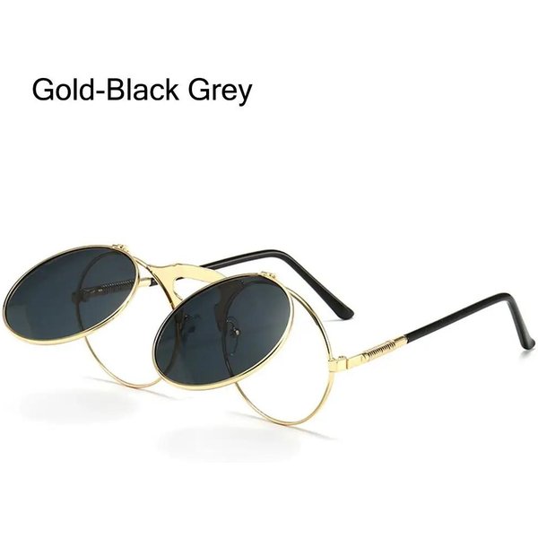 Vintage OkrąGłE Okulary PrzeciwsłOneczne Flip-Up Dla Kobiet I MężCzyzn OkrąGłE Steampunk Ochrona UV400 Okulary PrzeciwsłOneczne Retro Z Lat 90. Okulary Kostiumowe-image