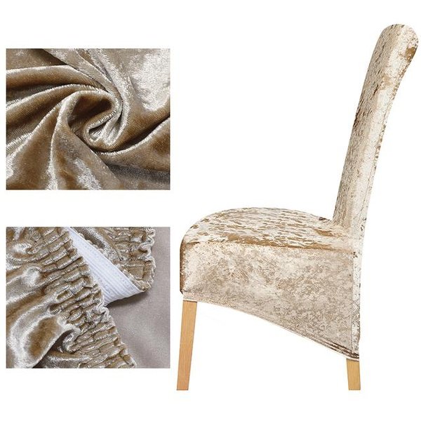 Funda Para Silla Con Respaldo Largo De Terciopelo De Invierno, Fundas Para Sillas De Comedor EláSticas, Lavables Suaves, Fundas Para Sillas De Gran TamañO Para Cocina, Hogar Y Hotel 1 Piece Beige-image