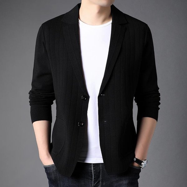 Nuevo CáRdigan De Punto Para Hombre, Abrigo Fino De OtoñO Para Hombre, CáRdigan De Color Liso Para JóVenes, SuéTer PequeñO Tipo Traje Para Hombre 4XL-image