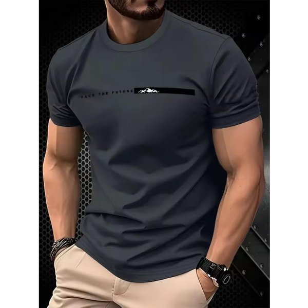Camiseta De Verano Para Hombre Casual Deportiva Holgada Oversize Sencilla Con PatróN De Letras Estampado Cuello Redondo Manga Corta 3D Top S Black-image