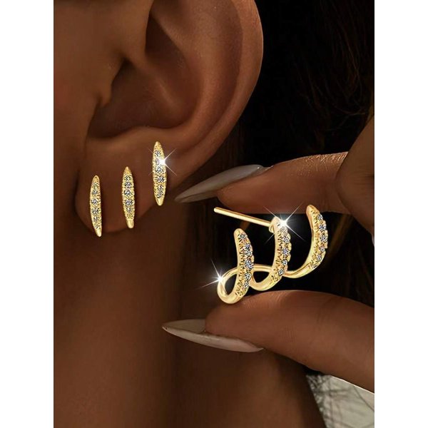 1 Par, Pendientes De Tres Garras Simple Curva Pendientes De BotóN JoyeríA Para Orejas De Mujer Black-image