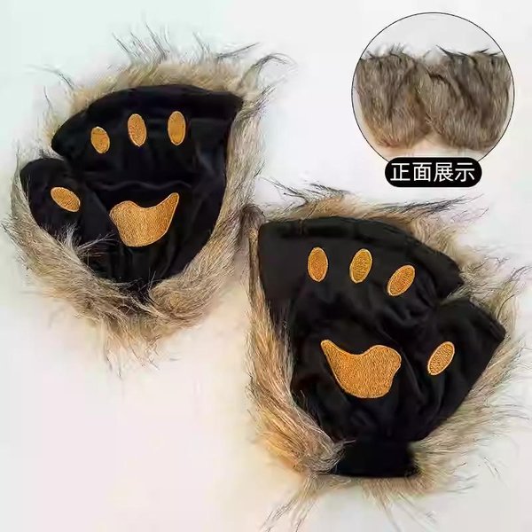 Sztuczne Futro Lis Ogon Kot Wilk Cosplay Zestaw Kostiumowy Z Pluszową Maską Puszyste RęKawiczki ŁApy Na Halloween I BożE Narodzenie Akcesoria Imprezowe M-image