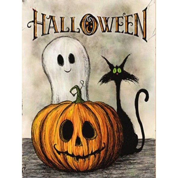 Pintura De Diamantes De Halloween Dibujos Animados Bordado De Diamantes Calabaza Redonda Completa Pintura De Diamantes De Fantasma 20X30CM-image