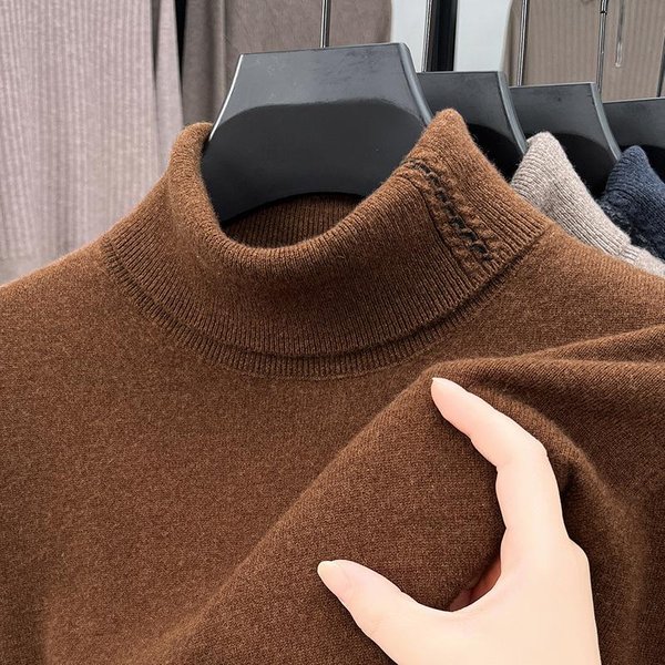 SuéTer De Lana De Cachemira Nuevo De OtoñO E Invierno Para Hombres JóVenes Y De Mediana Edad SuéTer De Cuello Alto Jacquard Grueso 2XL Black-image
