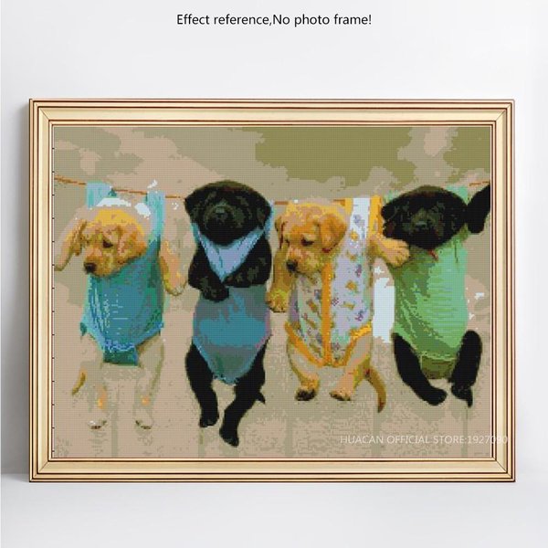 Pintura De Diamante Redondo Completo, Animal, Cuatro Perros Lindos, Bordado De Diamantes, Mosaico, Punto De Cruz, Diamantes De ImitacióN 20X30CM-image