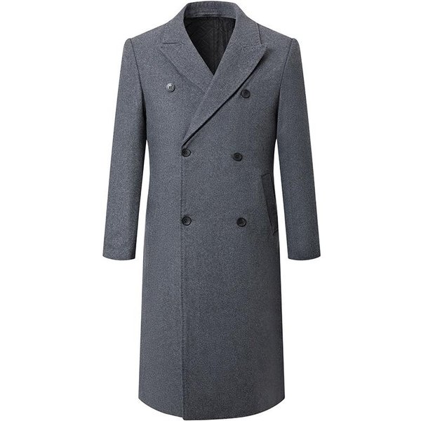 Jesień/Zima Bardzo DłUgi WełNiany PłAszcz Moda MęSka Za Kolano WełNiany PłAszcz DwurzęDowy WełNiany PłAszcz L Gray-image