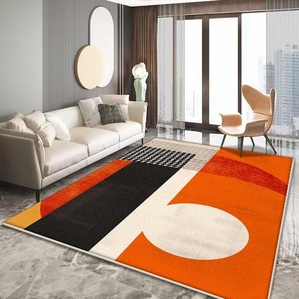 Alfombra Decorativa Moderna Naranja Sala De Estar Alfombras GeometríA Simple Hogar Sofá Alfombras Lujo Ligero Dormitorio Cabecera Alfombra Suave Para Piso 80*120Cm-image