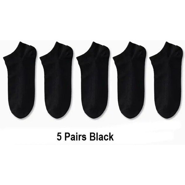 10 Pares De Calcetines NáUticos Invisibles De Corte Bajo De Silicona Antideslizantes De Verano Calcetines Tobilleros Invisibles Color SóLido Casual Transpirable 5 Pairs Negro-image