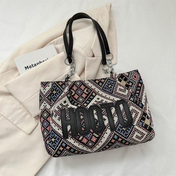 Torba Tote O DużEj PojemnośCi Dla Kobiet Nowa Moda Styl Etniczny Studencka Torba Do RęKi Na ZajęCia Modna Torba Damska Na Jedno Ramię Gray-image
