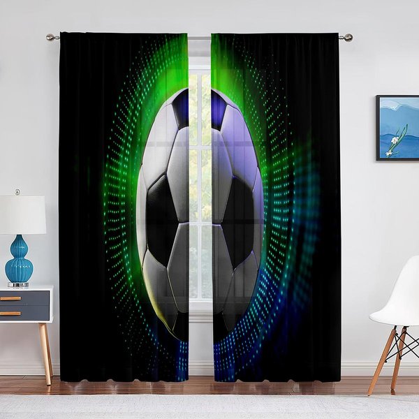 PiłKa NożNa Sferyczna PiłKa NożNa Kolorowa Sztuka Przezroczysta ZasłOna Do Salonu Woal Do Okna Sypialnia Kuchnia Tiulowe ZasłOny 100W130H(Cm)40X51In&Grommet Top-image