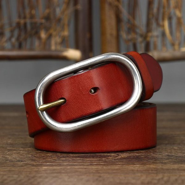 MęSki Pasek SkóRzany WypłUkany Vintage Modny Pierwsza Warstwa Czysta SkóRa BydlęCa Klamra Ze Stali Nierdzewnej MęSki SkóRzany Casualowy Pasek Do JeansóW 120Cm Brown-image