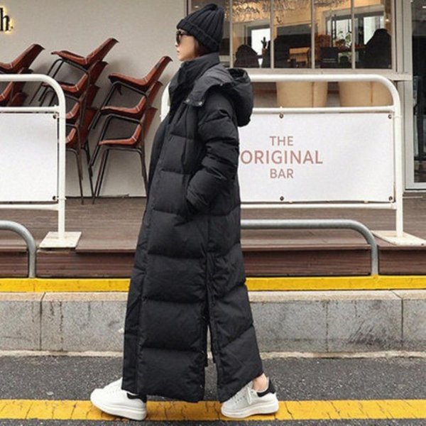 Ropa De AlgodóN Acolchada De PlumóN Hasta La Rodilla Para Mujer Con Capucha Ropa De AlgodóN Holgada VersióN Coreana XL Negro-image