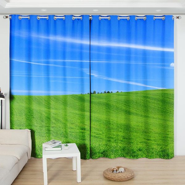2 Panele Turystyczne ZasłOny Krajobrazowe Zielone Drzewo Niebieskie Morze Drukowane ZasłOny Na ZamóWienie Sypialnia Salon PółZaciemniająCe Okno Cortinas 2X60Wx50H(Cm)&Grommet Top-image