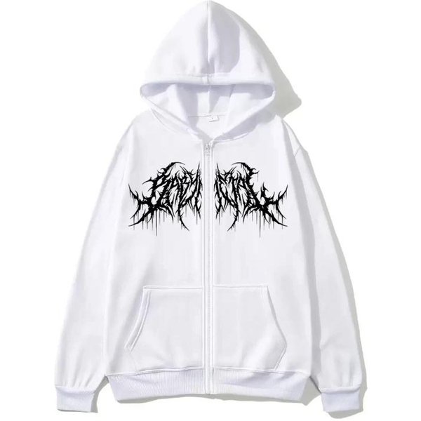 Bluza Rozpinana Y2K, MęSka, Ubrania Z Nadrukami Graficznymi, Styl Hip Hop, Gotycka Jesień Zima, UtrzymująCa CiepłO, Z DłUgim RęKawem, Bluza 2XL White-image