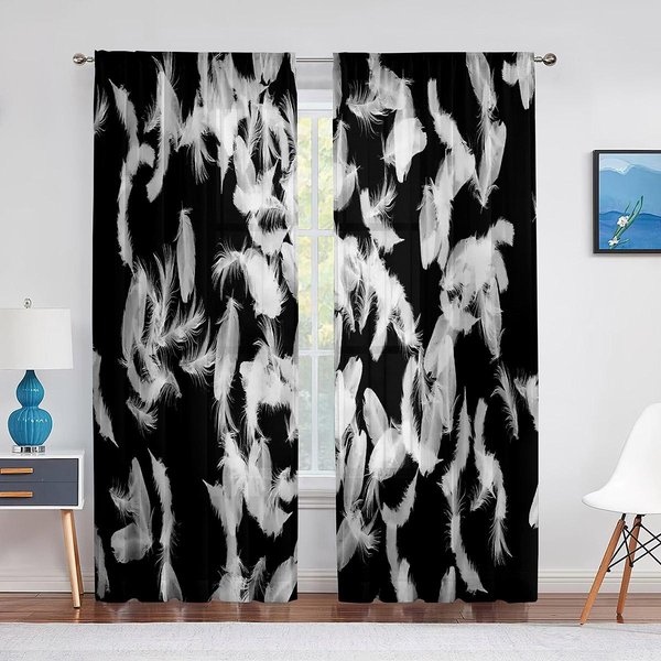 Cortina Voile Transparente Moderna Simple De Plumas Rosadas Para DecoracióN De Dormitorio De NiñAs, Sala De Estar, Ventana De ChifóN, Cocina, Cortinas De Tul 1 PCS W100Xh250Cm&Grommet Top-image